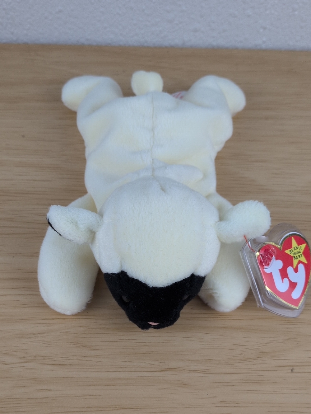 Ty Beanie Baby Cream Lamb Plush with Black Face and Tag